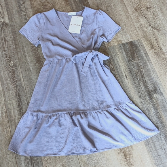 Gilli Lavender Ruffled Faux Wrap Mini Dress - Picture 4 of 6